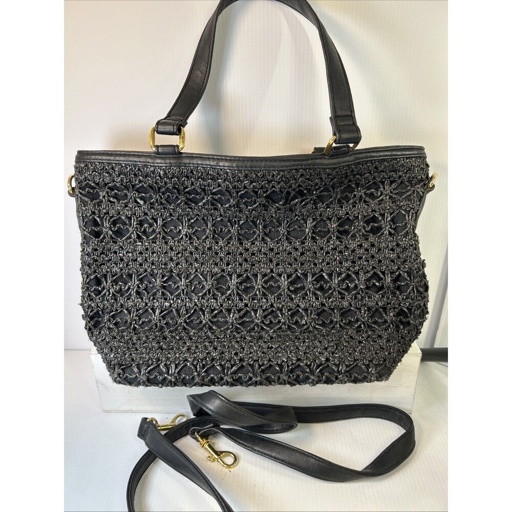 Vintage Beechamel Black Woven Crochet Handbag Purse Shoulder Crossbody Bag